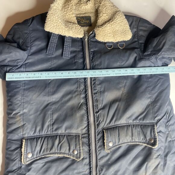 VTG 70s Cal Craft Blue Sherpa Western Jacket Mens Sz 2XL XL Nylon Distressed - Picture 9 of 15